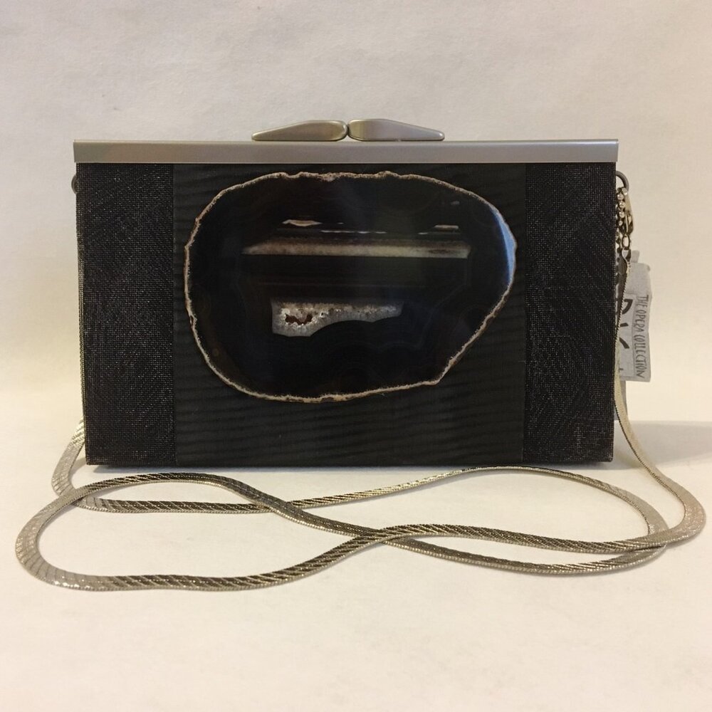 Juliet Wire Mesh Purse Clutch Black Agate Stone Chain Evening Shoulder Bag New
